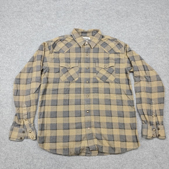 Ariat Other - Ariat Flannel Shirt Mens Large Beige Plaid Cotton‎ Long Sleeve Snap Western